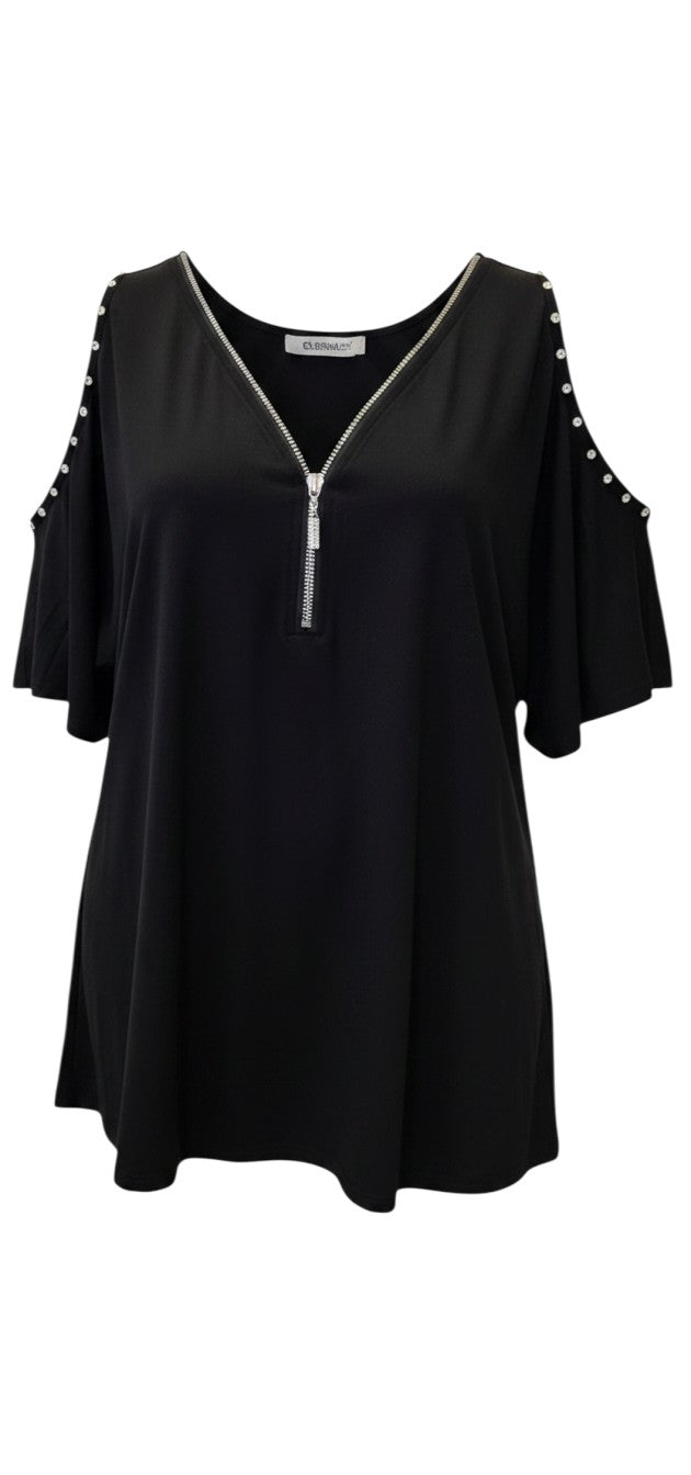 Cold Shoulder Zip Top / חולצת כתפיים פתוחות רוכסן