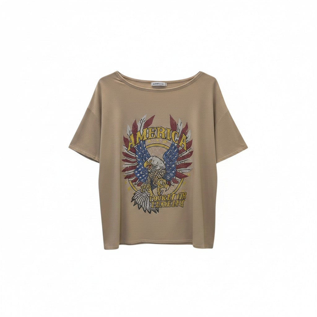 America Eagle Print Oversized Top / חולצת אוברסייז הדפס נשר אמריקה
