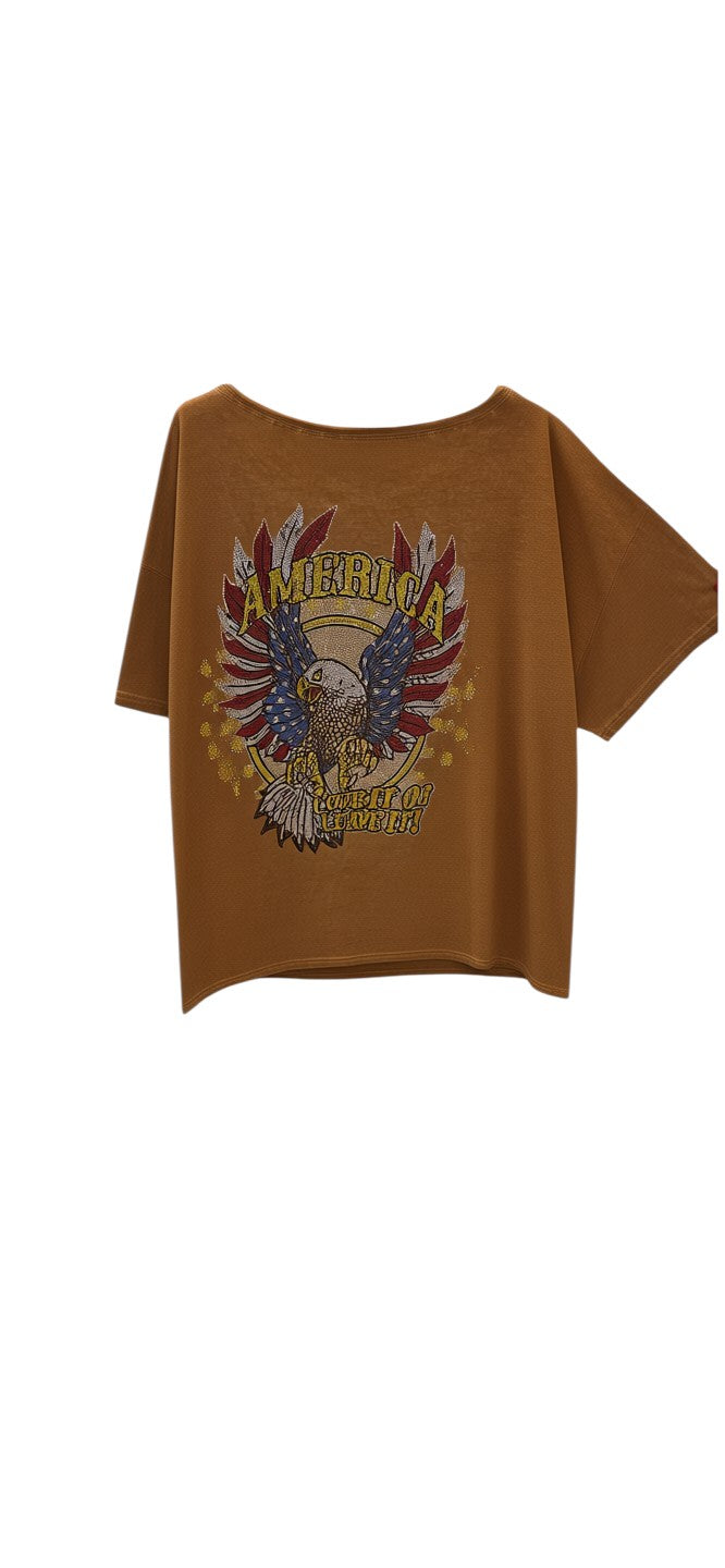America Eagle Print Oversized Top / חולצת אוברסייז הדפס נשר אמריקה