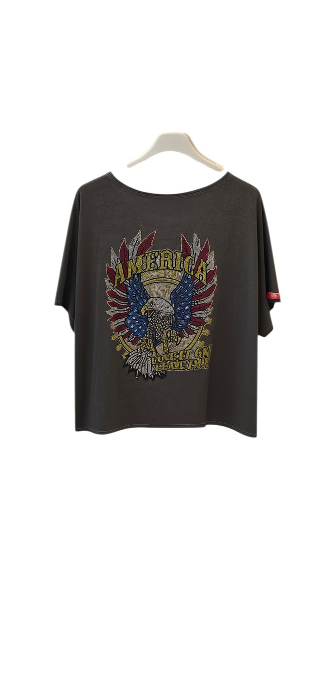 America Eagle Print Oversized Top / חולצת אוברסייז הדפס נשר אמריקה