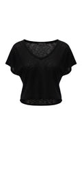 9952 Basic Knit / Knitwear Black V-Neck Top / טי שירט Vסריג בייסיק שחורה