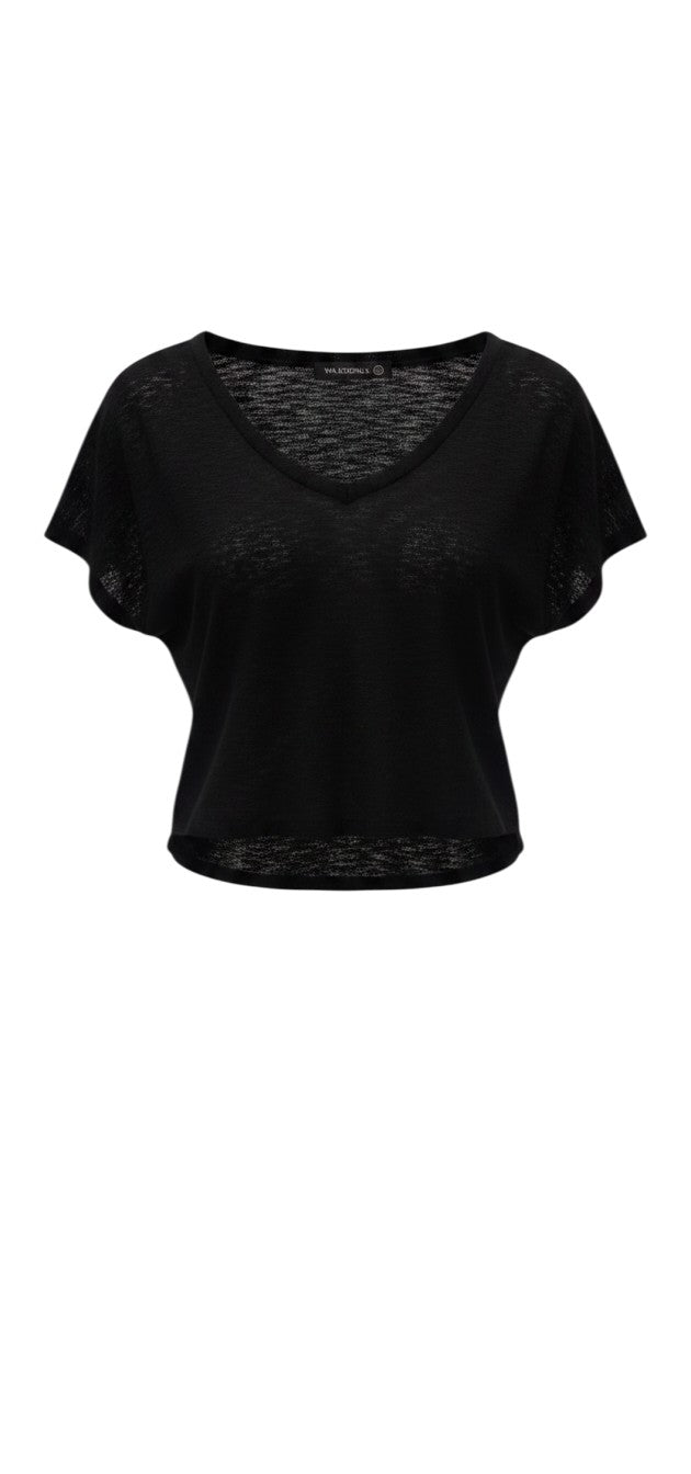 9952 Basic Knit / Knitwear Black V-Neck Top / טי שירט Vסריג בייסיק שחורה