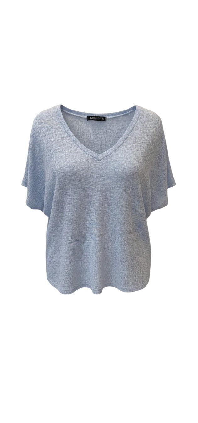 9952 Basic Knit / Knitwear Black V-Neck Top / טי שירט Vסריג בייסיק שחורה