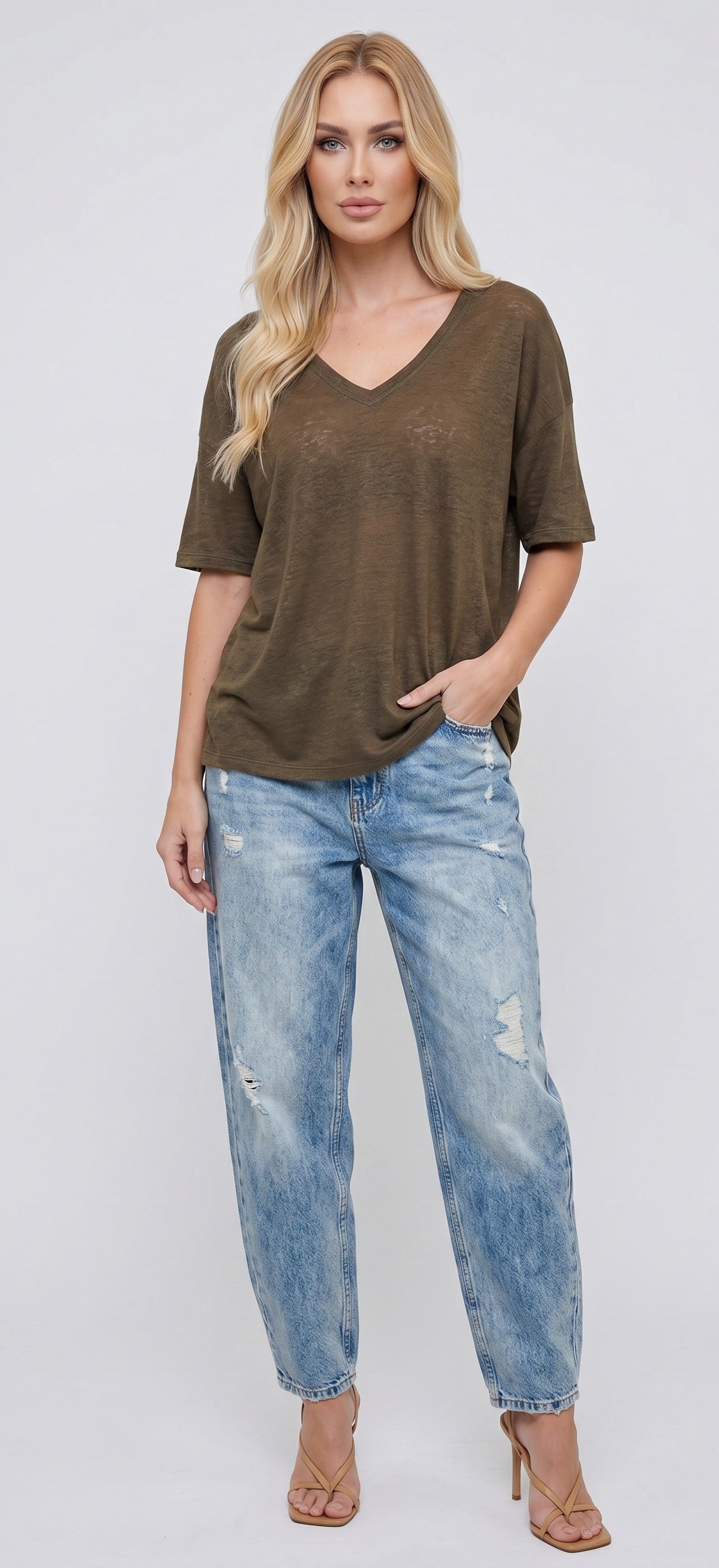חולצת דנה 7794 Basic Pink V-Neck Top / טי שירט V בייסיק ורודה
