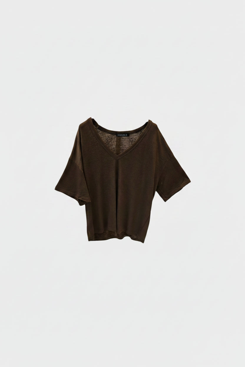 חולצת דנה 7794 Basic Pink V-Neck Top / טי שירט V בייסיק ורודה
