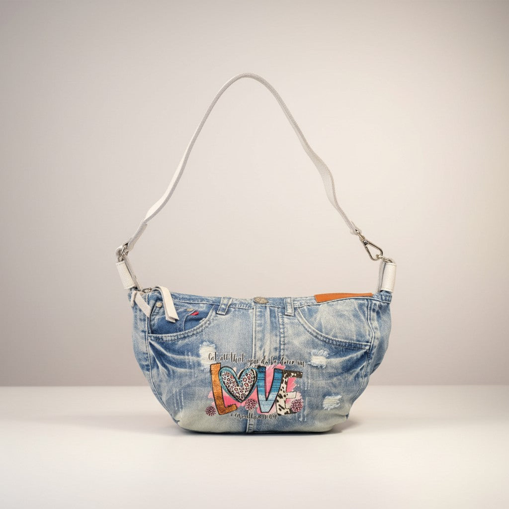 Love Print Denim Shoulder Bag / תיק כתף ג׳ינס LOVE
