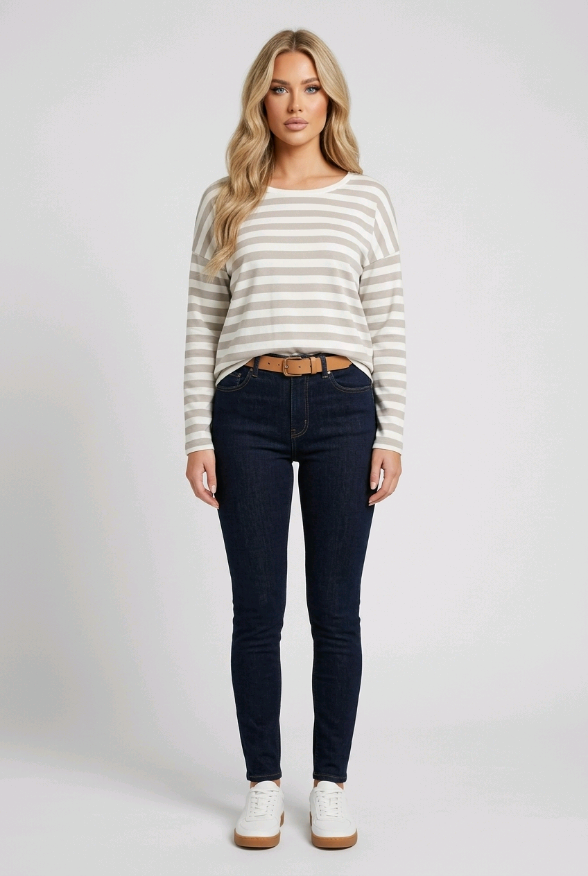 9856 חולצת פסים Casual Striped Long Sleeve Top