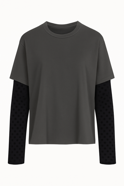 9872 חולצת רומי Casual Mesh Sleeve Top