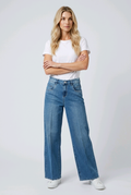 ג'ינס רחב בהיר עם חגורה 19960101 | Light Wide Leg Jeans with Belt