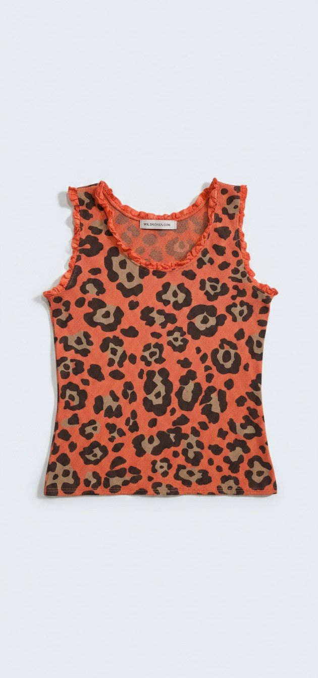 גופייה מנומרת עם מלמלה / Leopard Print Ruffle Tank Top