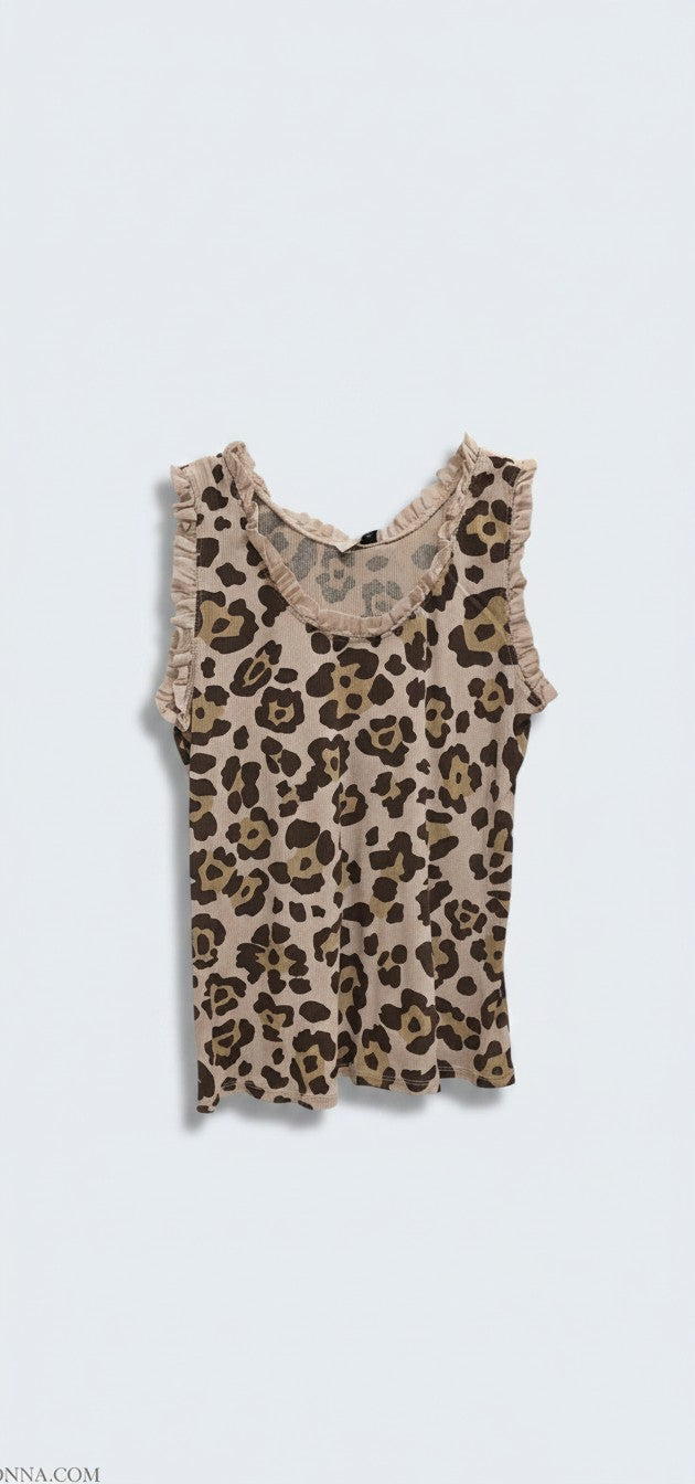 גופייה מנומרת עם מלמלה / Leopard Print Ruffle Tank Top