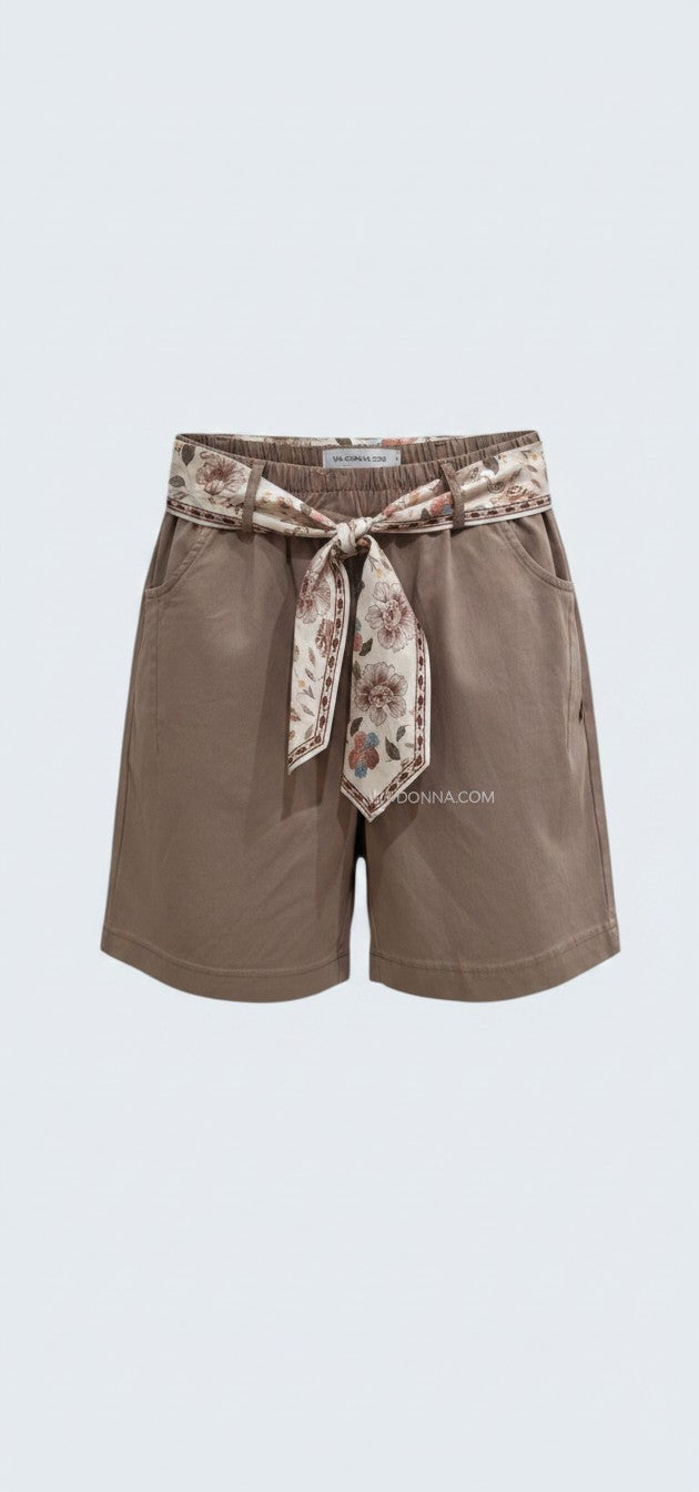 Satin Floral Belted Bermuda Shorts / ברמודה חגורה סאטן פרחוני