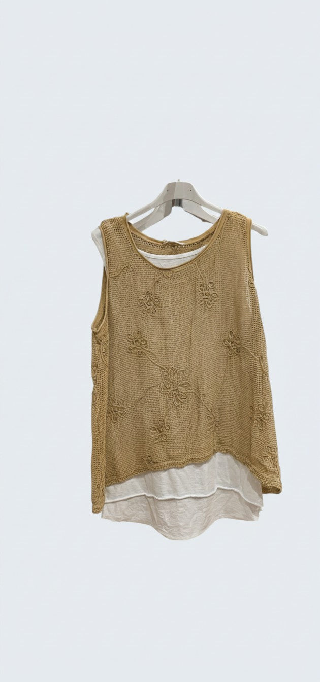 טווינסט גופייה קרושה פרחונית / Floral Crochet Twinset Tank Top