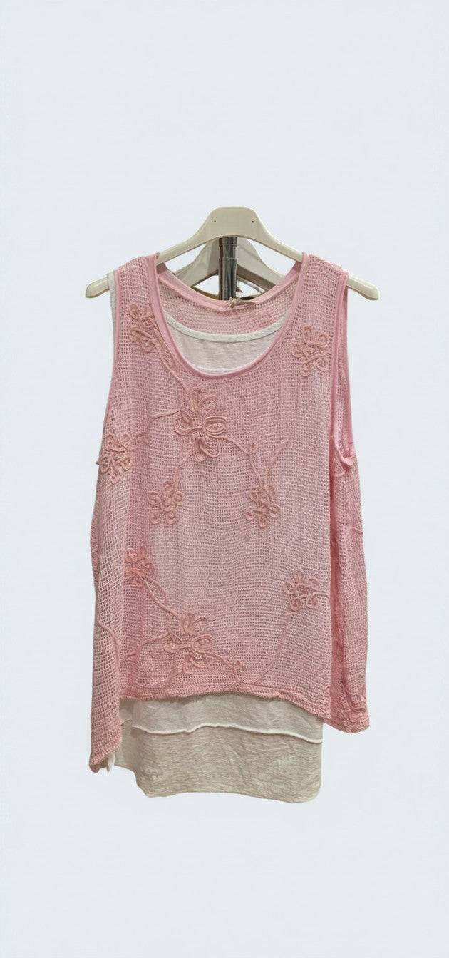 טווינסט גופייה קרושה פרחונית / Floral Crochet Twinset Tank Top