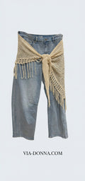 Wide Leg Jeans with Crochet Bandana / ג'ינס בגי שילוב בנדנה קרושה