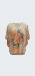 טוניקת V רשת פרחונית / Floral V-Neck Mesh Tunic