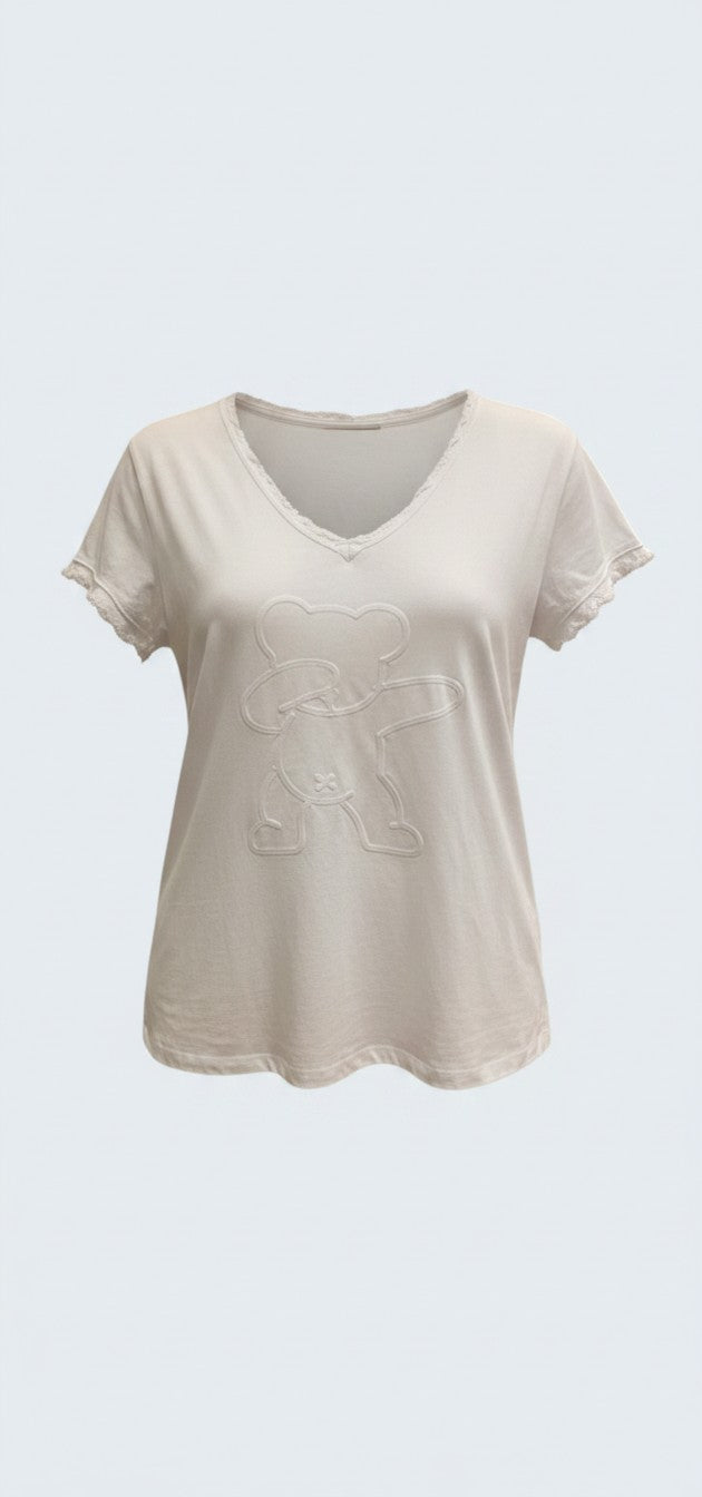 חולצת בייסיק דובי  / White Teddy Basic Top
