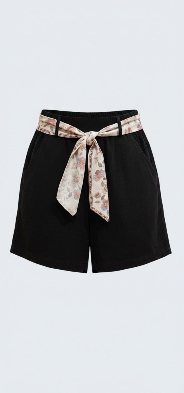 Satin Floral Belted Bermuda Shorts / ברמודה חגורה סאטן פרחוני