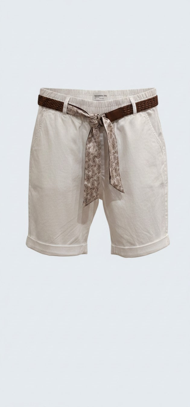 Satin Trim Elastic Bermuda Shorts / ברמודה גומי חום שילוב סאטן