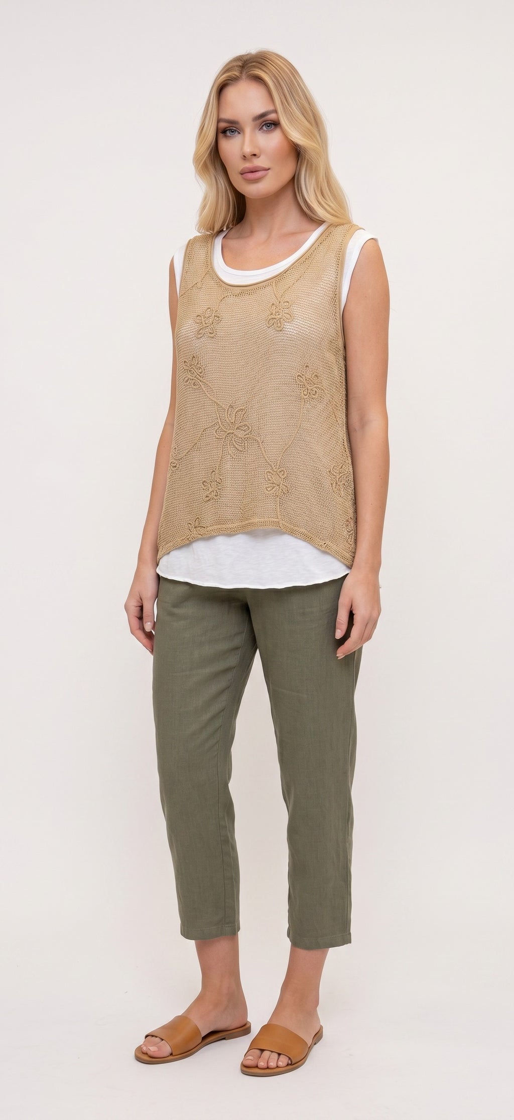 טווינסט גופייה קרושה פרחונית / Floral Crochet Twinset Tank Top