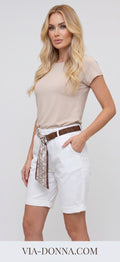Satin Trim Elastic Bermuda Shorts / ברמודה גומי חום שילוב סאטן