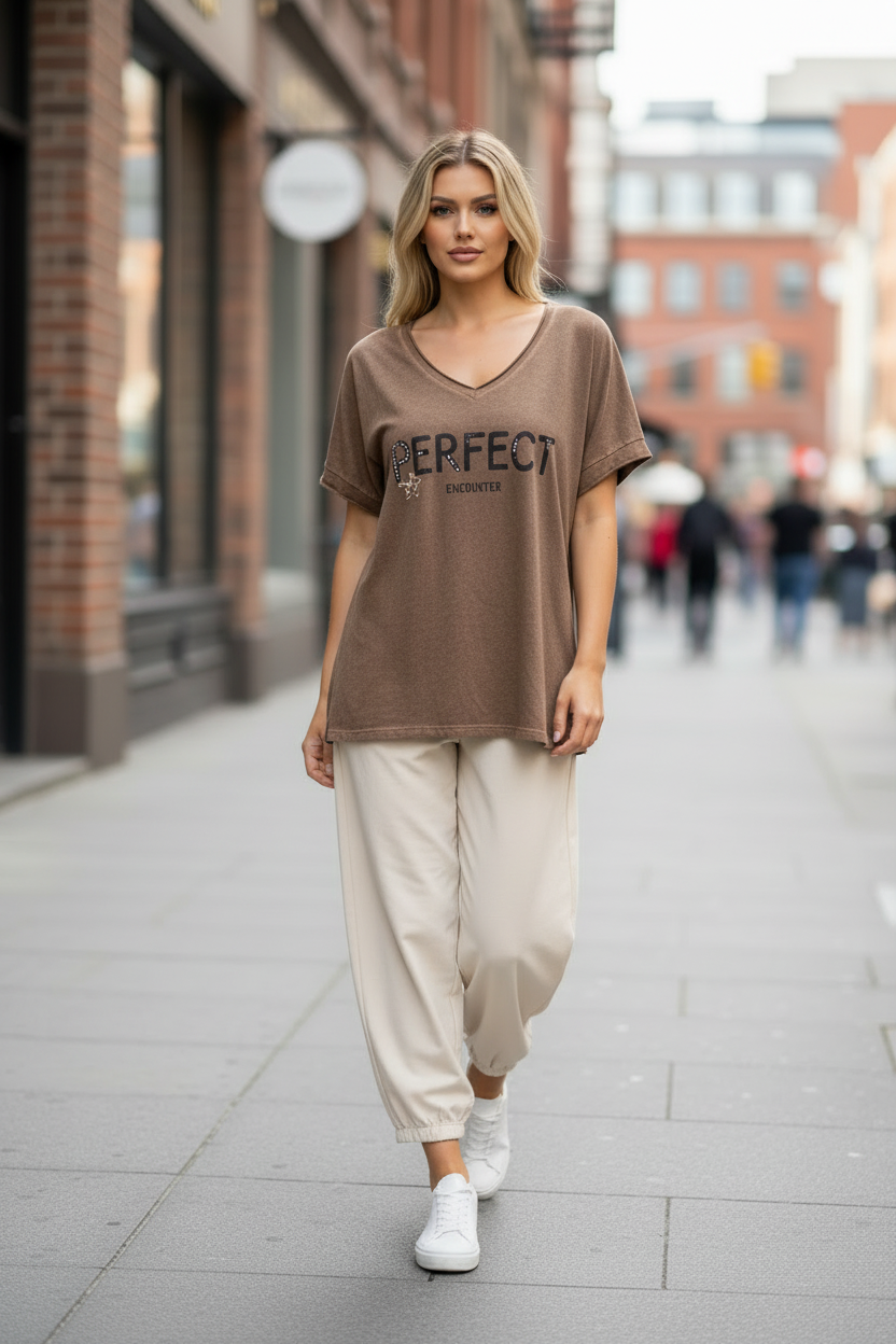 חולצת טי בגזרה רחבה עם הדפס PERFECT