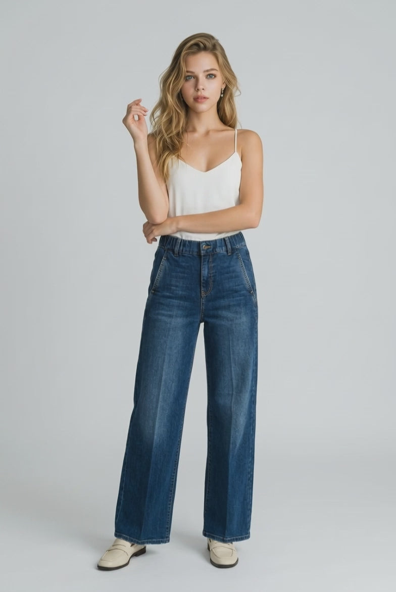 ג'ינס רחב עם כיסי צד לייקרה 19920101 | Wide Leg Jeans with Side Pockets